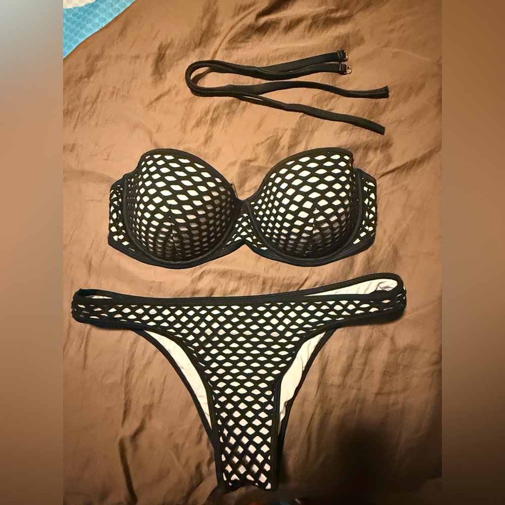Victoria's Secret Black overlay and pink base bikini